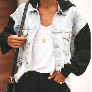 Vici maxed out denim contrast hoodie